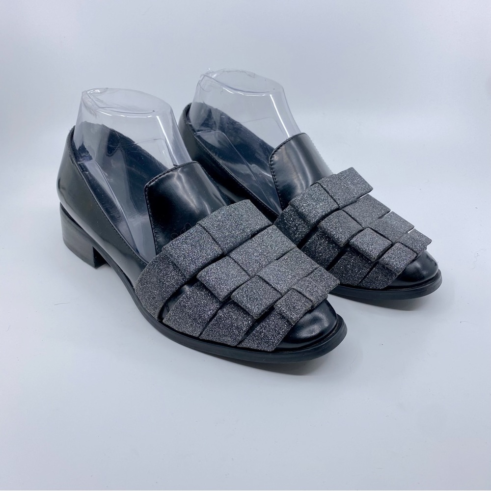 Jeffrey Campbell x Anthropologie Beauvil Glitter Bow Loafers Color Black 7